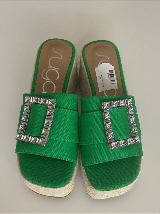 Sugar Shoes - Sugar Embellished Green Espadrille Wedge Sandals NWT Sz 7